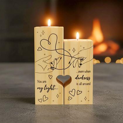 Obrázek z Dřevěné svícny na čajové svíčky pro páry, 2 ks - srdce