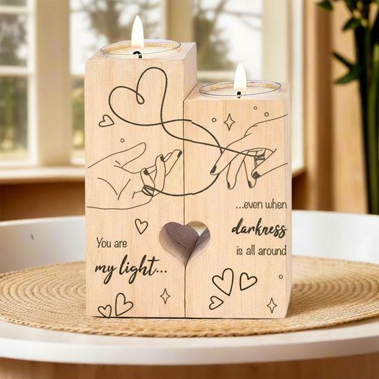 Obrázek z Dřevěné svícny na čajové svíčky pro páry, 2 ks - srdce