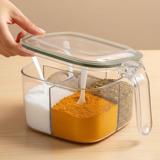 Obrázek z Dělená dóza s úchytkou - 4 přihrádky, 4 lžičky