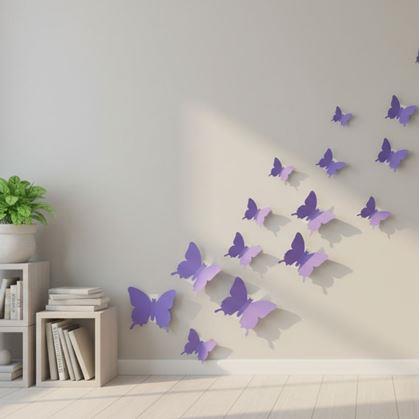 Obrázek z 3D motýlci na zeď - fialová