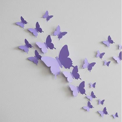 Obrázek z 3D motýlci na zeď - fialová