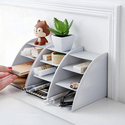 Obrázek z Organizér na stůl s přihrádkami - světle šedý