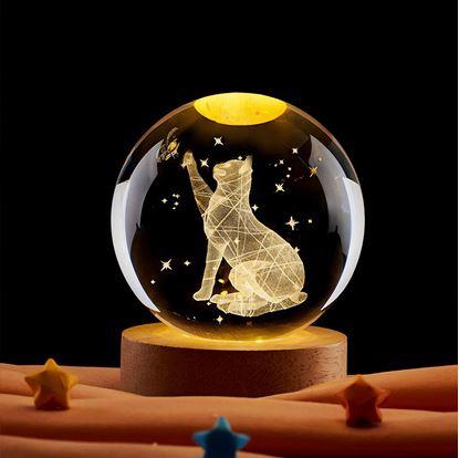 Obrázek  LED svítící skleněná koule - kočka 