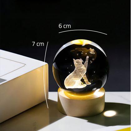 Obrázek z  LED svítící skleněná koule - kočka 