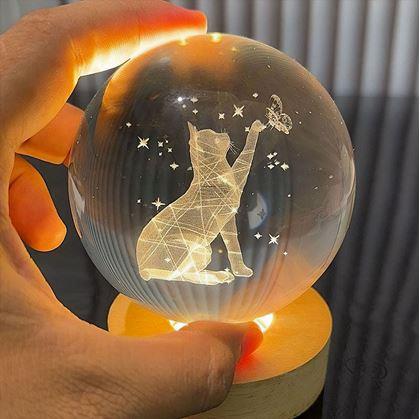 Obrázek z  LED svítící skleněná koule - kočka 