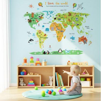 Obrázek Samolepka na zeď - dětská mapa světa