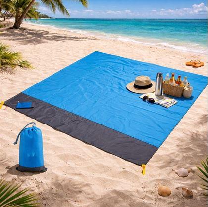 Obrázek z Plážová podložka s kolíky odolná vůči vodě a písku 2x2 m modrá