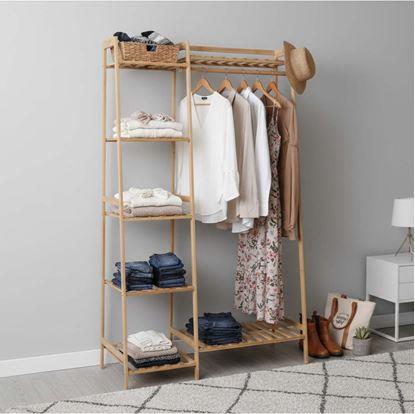 Obrázek Dřevěný stojan na oblečení s policemi a věšákem - šířka 80 cm