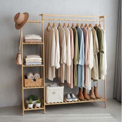 Obrázek Dřevěný stojan na oblečení s policemi a věšákem - šířka 130 cm