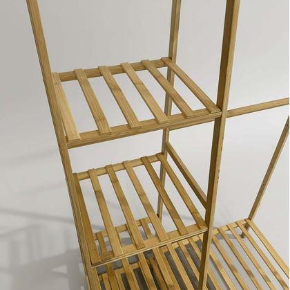 Obrázek z Bambusový stojan na oblečení s policemi a věšákem - šířka 80 cm