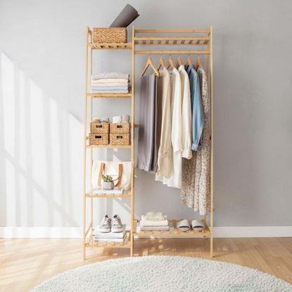 Obrázek Bambusový stojan na oblečení s policemi a věšákem - šířka 80 cm