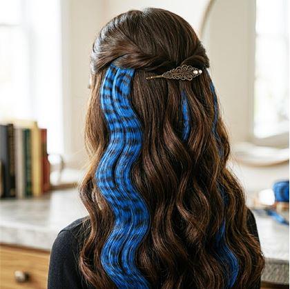 Obrázek z Barevný clip in pramínek 45 cm, mývalí ocas - modrý