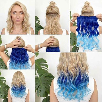Obrázek z Clip in pás pro barevné podbarvení vlasů - modrý