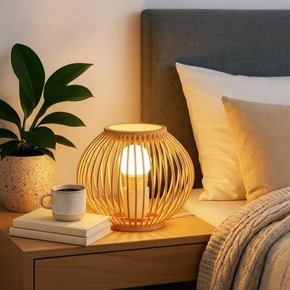 Obrázek z Bambusová stolní lampa s LED žárovkou, teplá bílá 