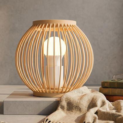 Obrázek z Bambusová stolní lampa s LED žárovkou, teplá bílá 