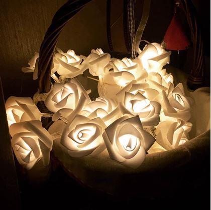 Obrázek z LED světelný řetěz na baterie s růžičkami – 20 květů