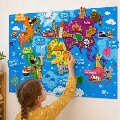 Obrázek Plstěná dětská mapa světa se zvířátky a památkami