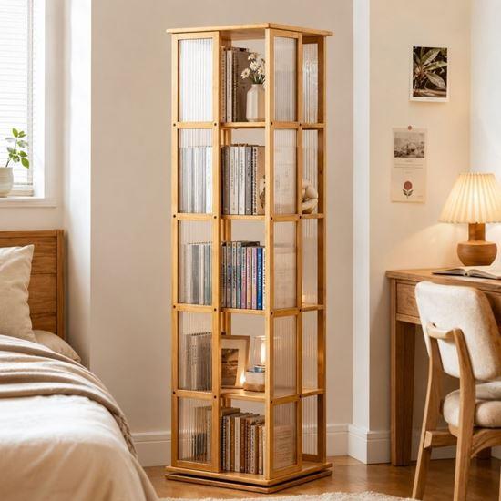 Obrázek z Bambusová otočná knihovna/regál, 5 polic, 150 cm