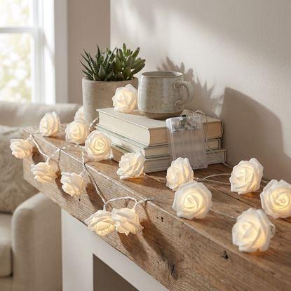 Obrázek LED světelný řetěz na baterie s růžičkami – 20 květů