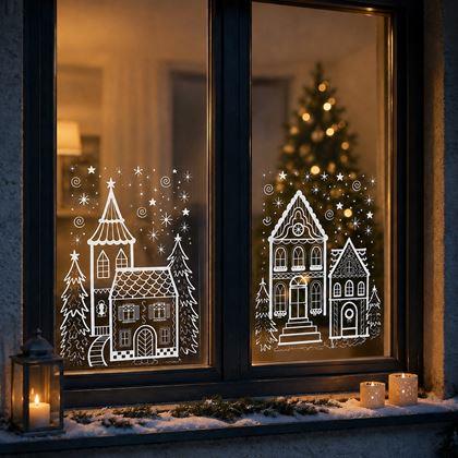 Obrázek z Přilnavé vánoční nálepky na okno domečky