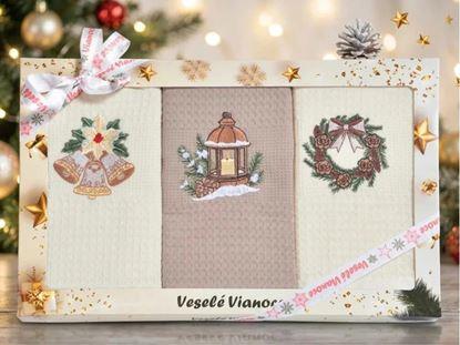 Obrázek Vánoční dárková sada utěrek - Zvonečky, lucerna a věneček, 3 ks